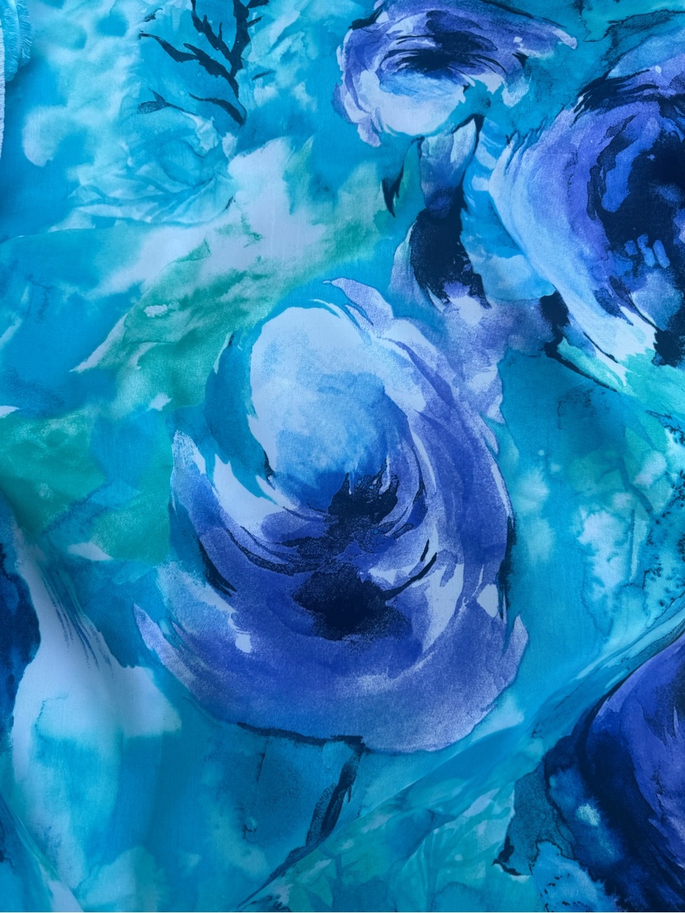 Blue Floral Watercolor 2 sided poly satin charmeuse fabric 3 yards vintage